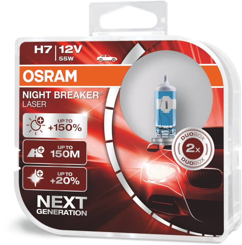 Osram Night Breaker Laser H7 Pærer  150  Mere Lys    Stk  Pakke