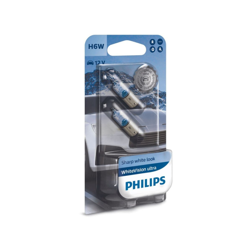 Philips H6w Whitevision Ultra Pærer Med Xenon Effekt    60  Mere Lys   Stk