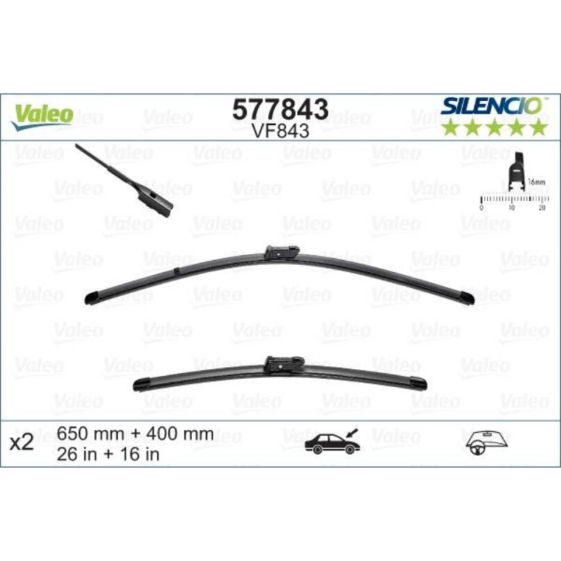 Vf843 Valeo Silencio Viskerblade   Fladblade Sæt 650 400mm