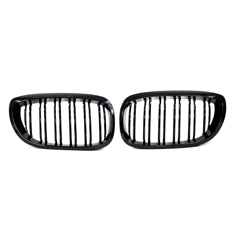 Jom Frontgrill Med Dobbelt Ribbe   Blank Sort Til Bmw Serie   E46  -drs  årgang 2003-2006