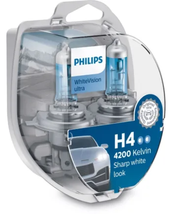 Philips H4 Whitevision Ultra Pærer Med Xenon Effekt    60  Mere Lys   Stk      Stk  W5w