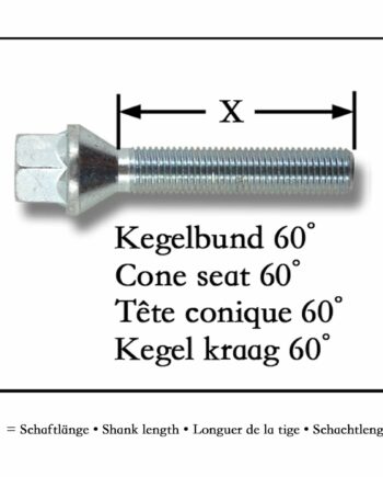 Hjulbolte Kegle 14x1   33 Mm Gevind  Sort  10 Stk