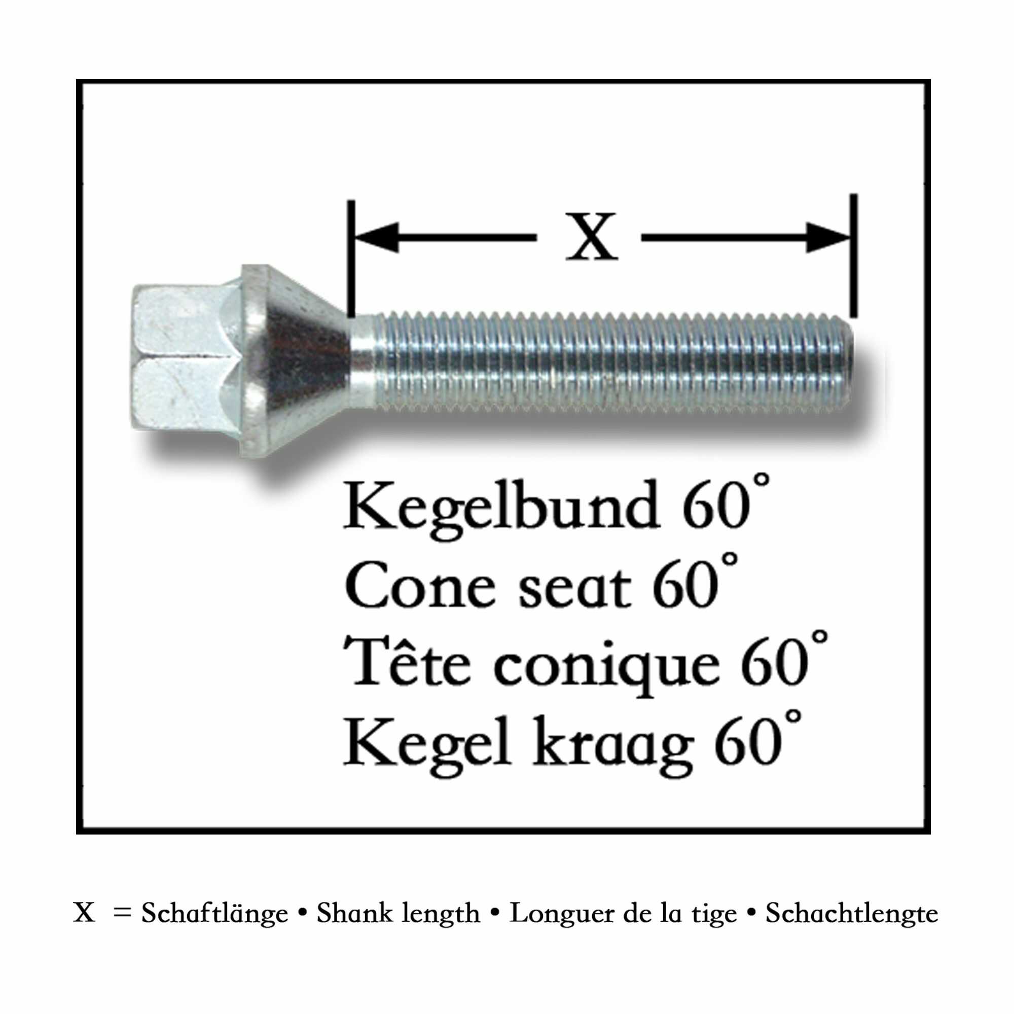 Hjulbolte Kegle 14x1   33 Mm Gevind  Sort  10 Stk