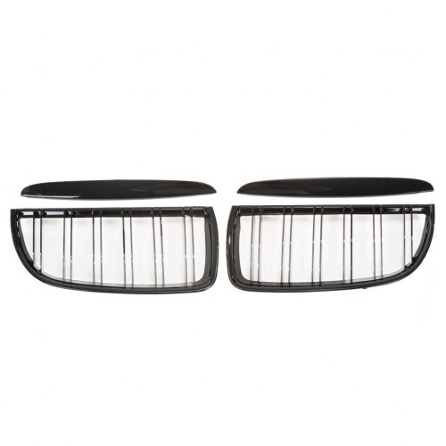 Jom Frontgrill Med Dobbelt Ribbe   Blank Sort Til Bmw Serie   E90 årgang 2005-2008