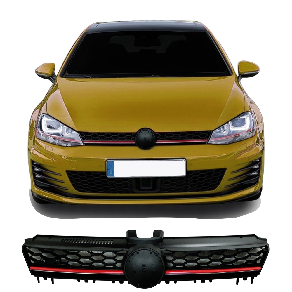 Jom Frontgrill Med Honeycomb Gitter   Sort Med Rød Krom Liste Til Vw Golf   årgang 08 2012-