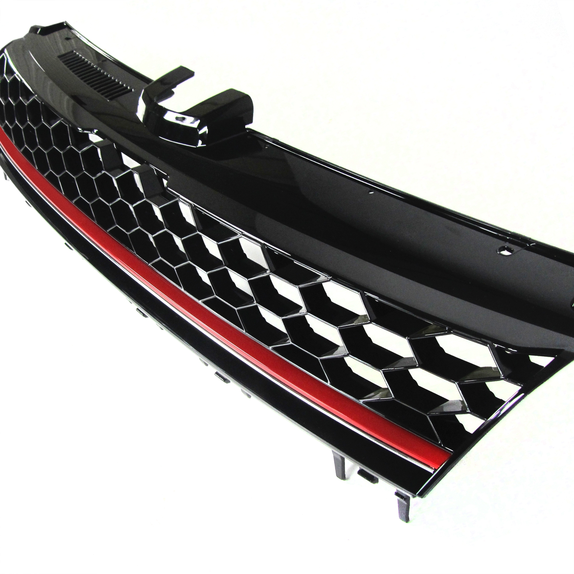 Jom Frontgrill Med Honeycomb Gitter   Sort Rød Til Vw Golf   årgang 08 2012- Uden Logo