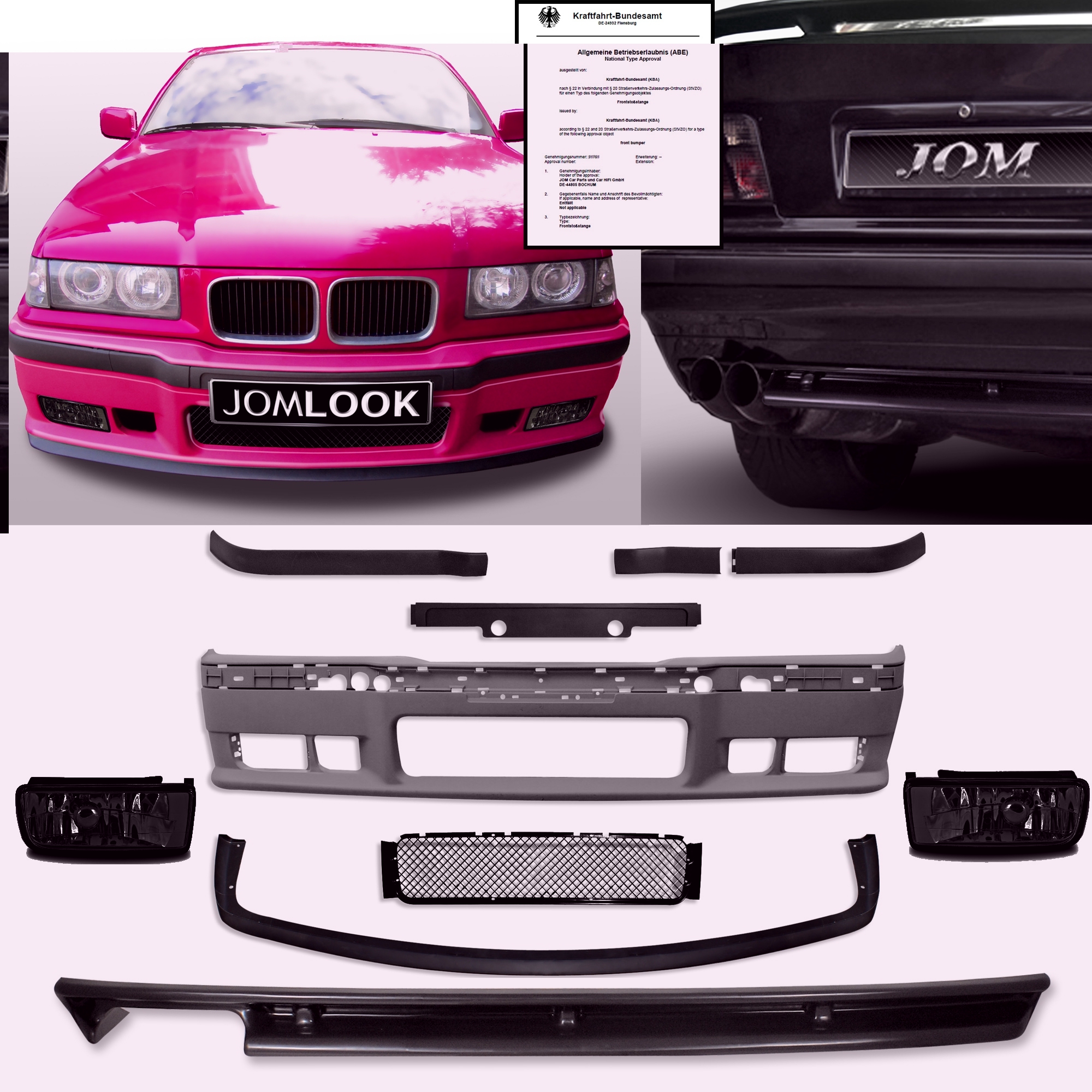 Jom Kofanger Kit Inkl  Røgfarvet Tågelygter   Hækskørte Til Bmw  -serie E36 Sedan  Coupé   Cabriolet