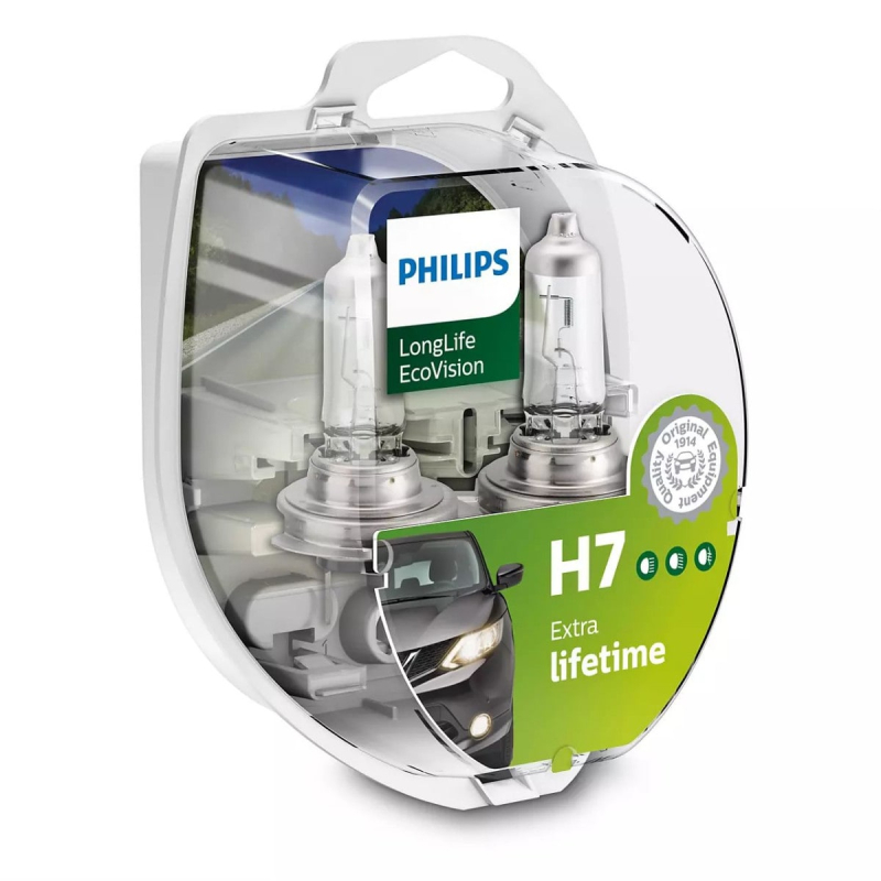 Philips H7 Longlife Ecovision Pærer Med Op Til 4x Længere Levetid    Stk
