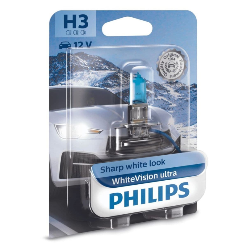 Philips H3 Whitevision Ultra Pærer Med Xenon Effekt    60  Mere Lys   Stk