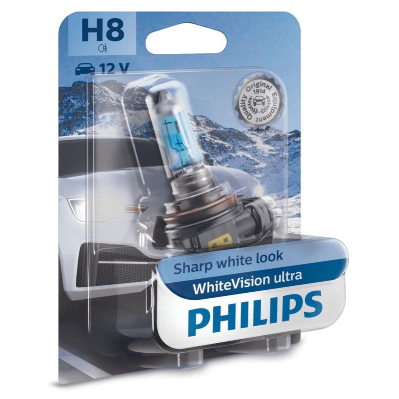 Philips H8 Whitevision Ultra Pærer Med Xenon Effekt    60  Mere Lys   Stk
