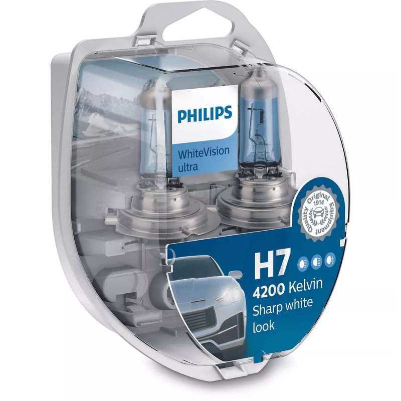 Philips H7 Whitevision Ultra Pærer Med Xenon Effekt    60  Mere Lys   Stk      Stk  W5w