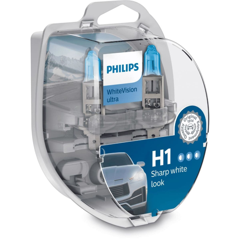 Philips H1 Whitevision Ultra Pærer Med Xenon Effekt    60  Mere Lys   Stk      Stk  W5w