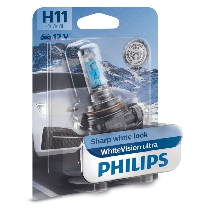 Philips H11 Whitevision Ultra Pærer Med Xenon Effekt    60  Mere Lys   Stk