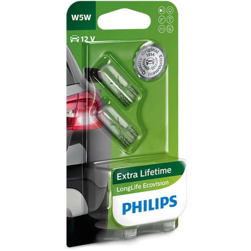Philips W5w Longlife Ecovision Pærer Med Op Til 3x Længere Levetid    Stk