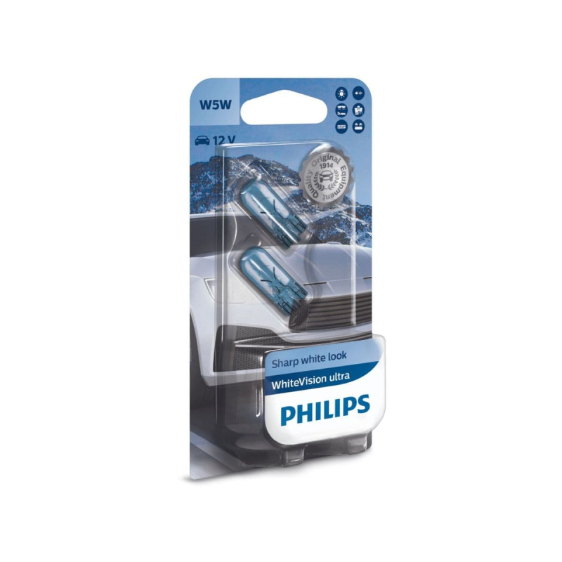 Philips W5w Whitevision Ultra Pærer Med Xenon Effekt    60  Mere Lys   Stk