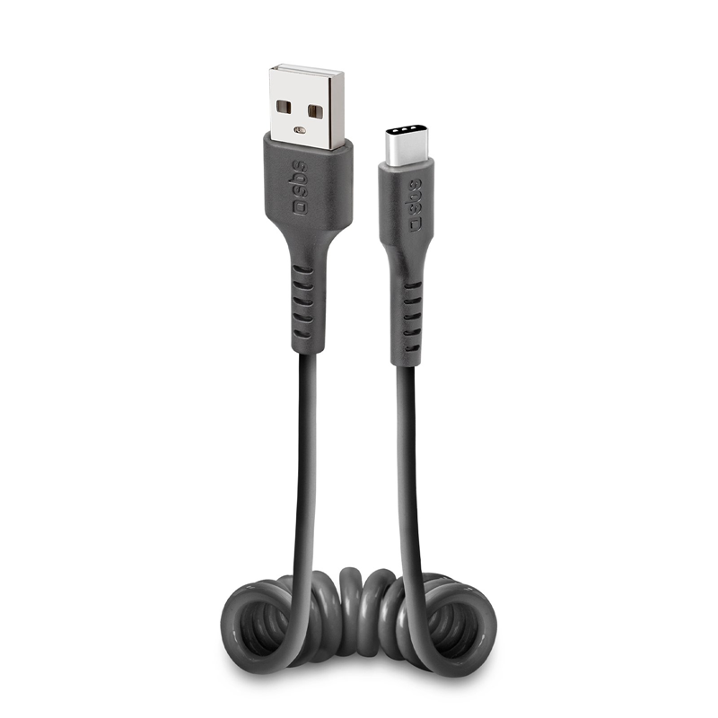 Sbs Data- Og Opladning Spiralkabel Usb     Usb    17-50 Cm Sort
