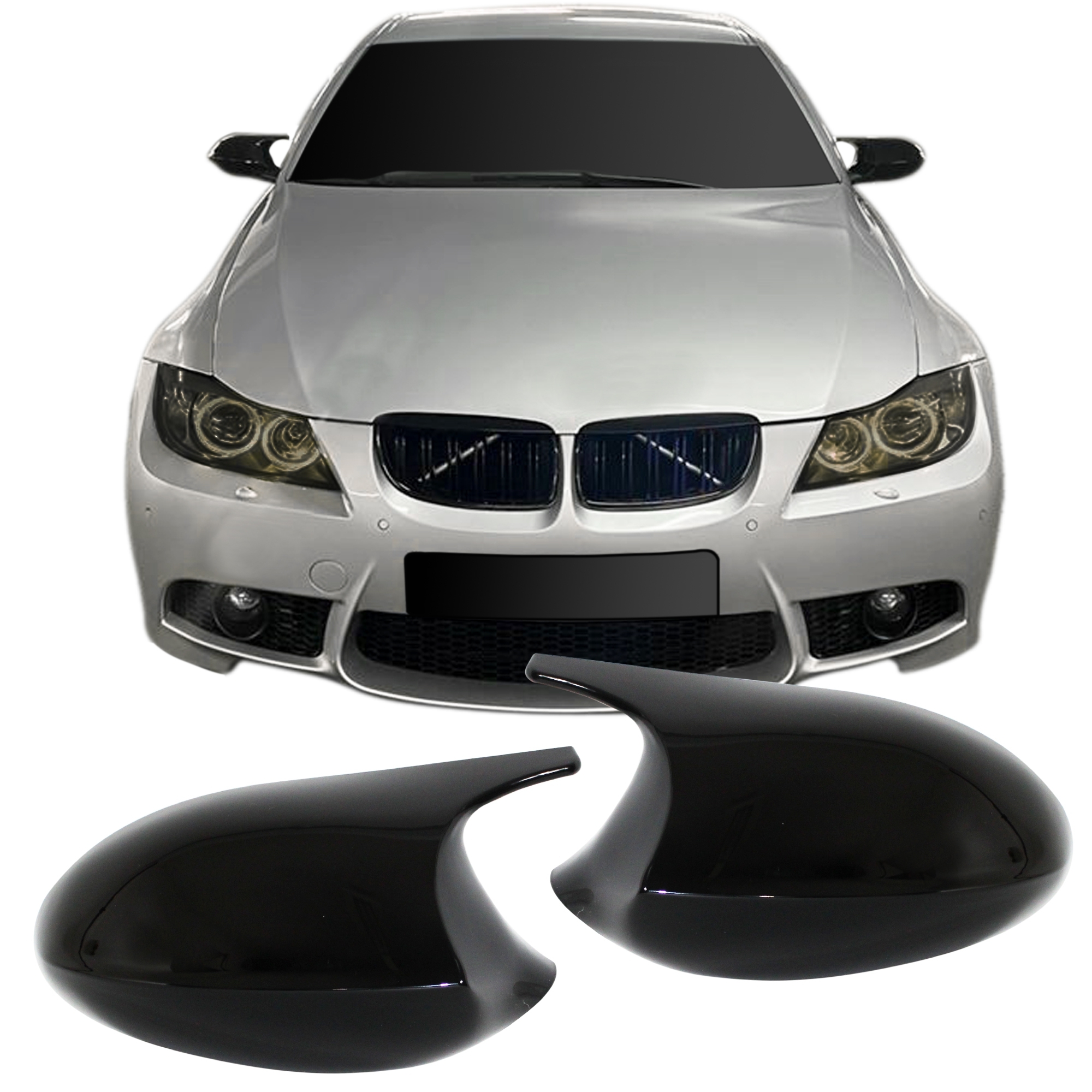 Spejlcover Sæt   Blank Sort Til Bmw   Serie E90 E91  2005-2008  E92  E93  2006-2010