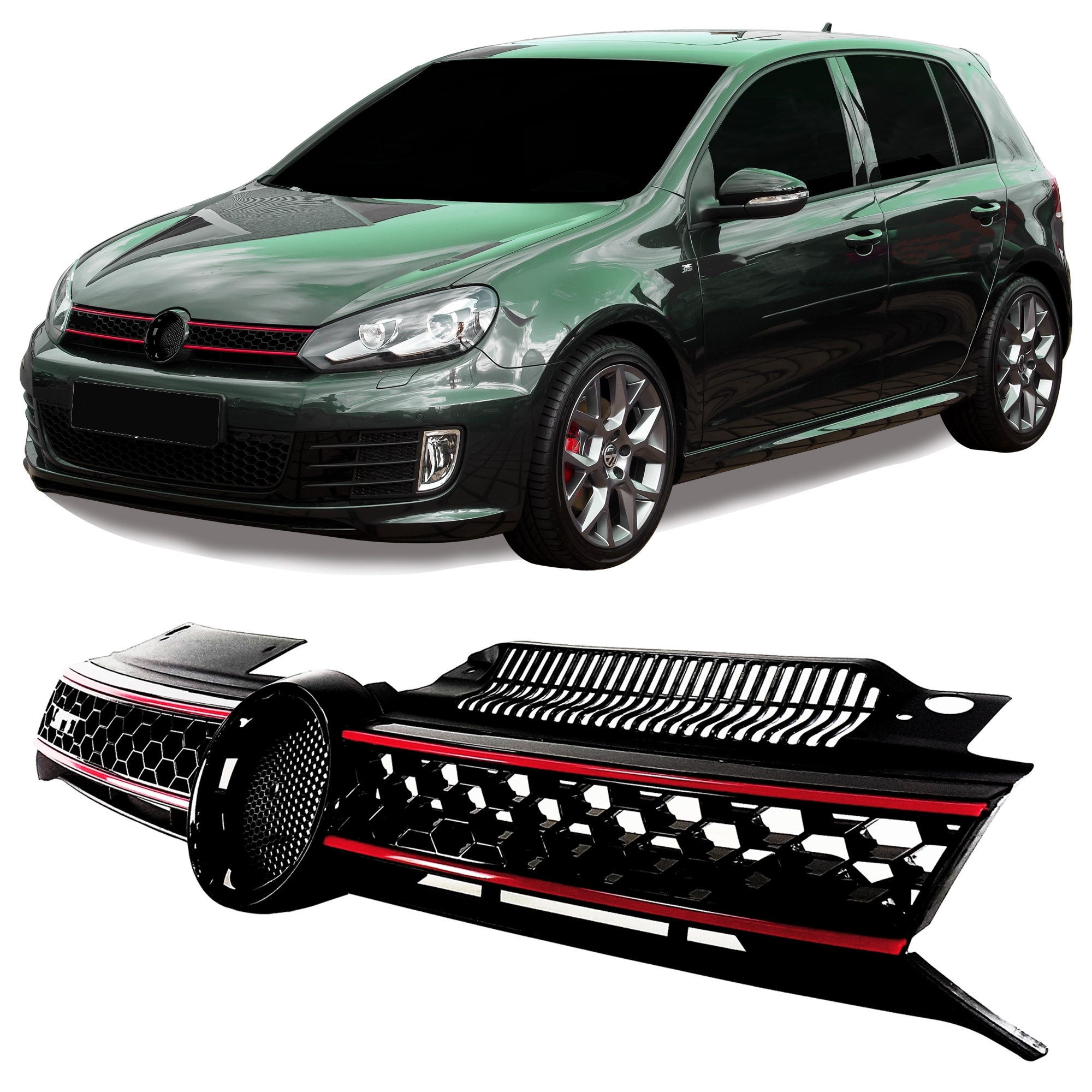 Jom Sports Frontgrill Med Honey Comb Gitter   Sort Med Rød Liste Til Vw Golf    årgang 2008-2012