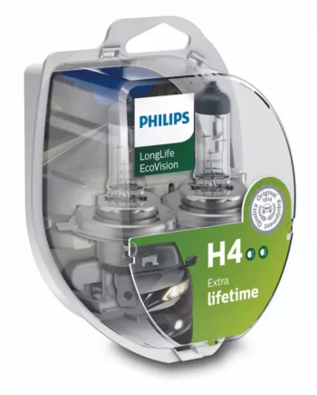 Philips H4 Longlife Ecovision Pærer Med Op Til 4x Længere Levetid    Stk