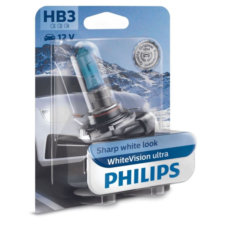 Philips Hb3 Whitevision Ultra Pærer Med Xenon Effekt    60  Mere Lys   Stk
